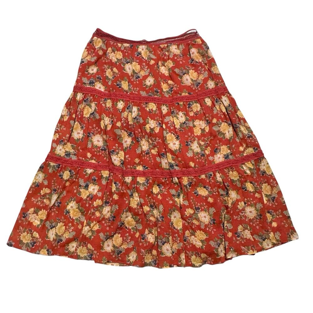 Ralph Lauren Floral Midi Skirt Boho Festival Coachella Hippie 80s Y2K Size XS